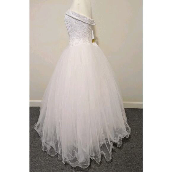 Strapless Corset Floral Beaded Basque Waist Debutant Ball Gown Wedding Dress Sz8 - Picture 2 of 15